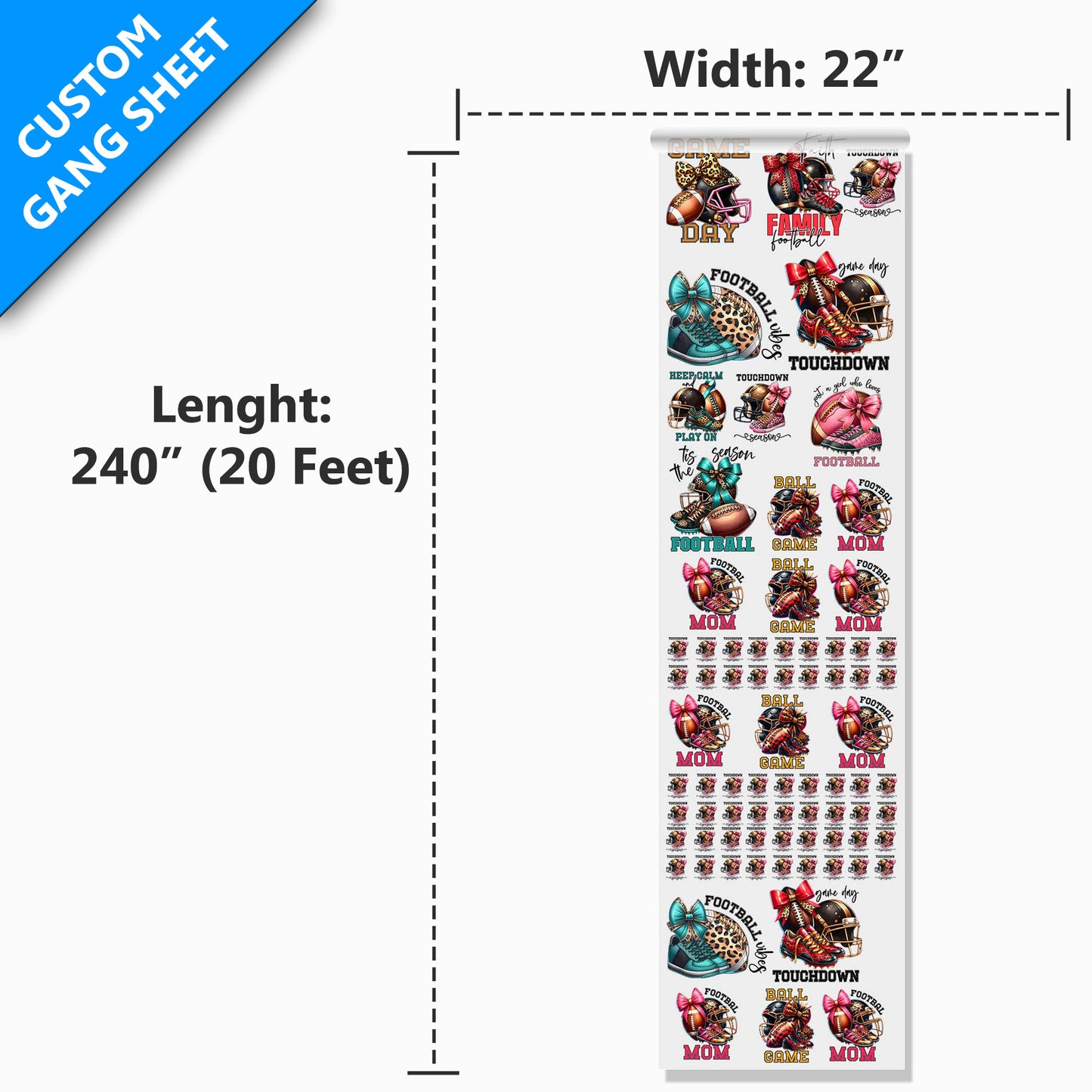22” Custom DTF Gang Sheet, Upload a Print Ready File
