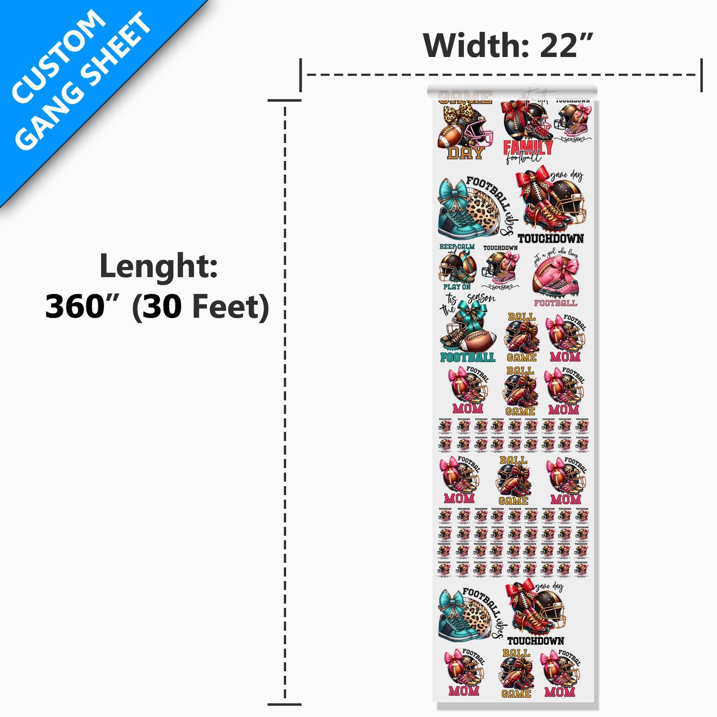 22” Custom DTF Gang Sheet, Upload a Print Ready File