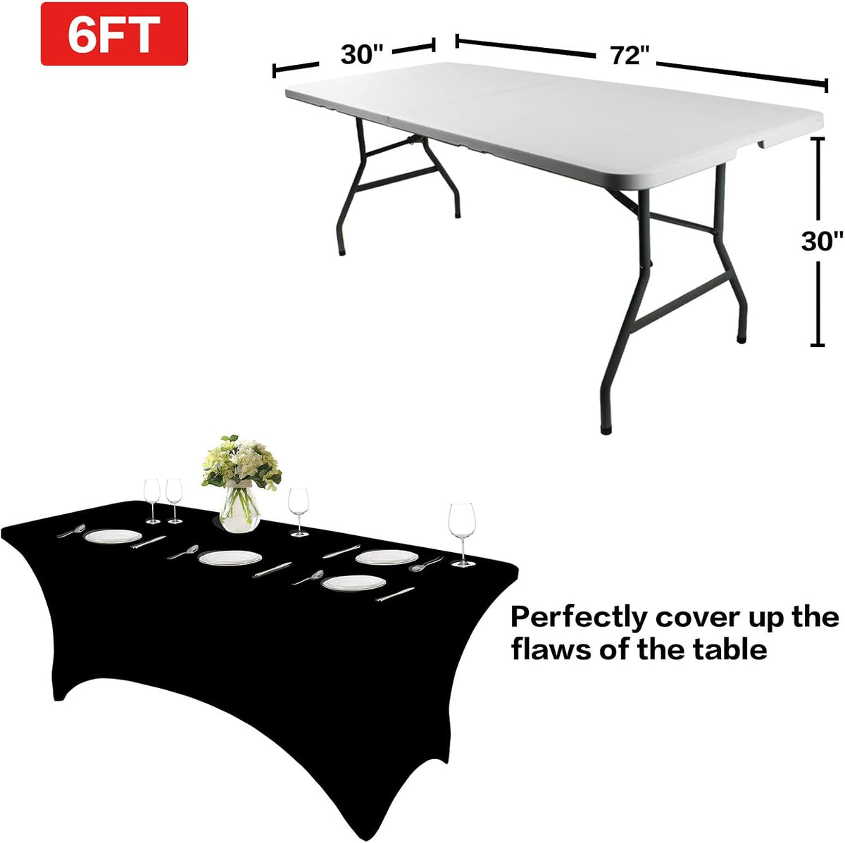 Custom 6ft Spandex Table Cover, Stretch Tablecloth with Logo