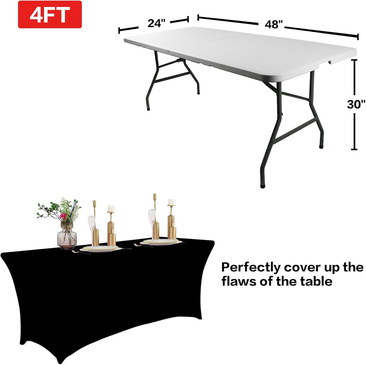 Custom 4ft Spandex Table Cover, Stretch Tablecloth with Logo