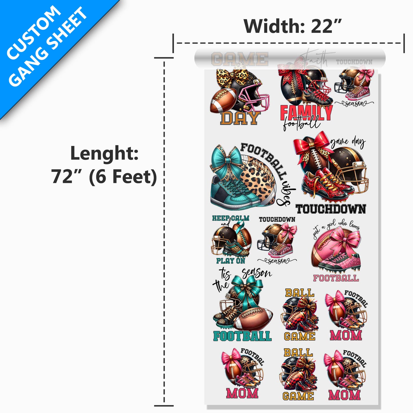 22” Custom DTF Gang Sheet, Upload a Print Ready File