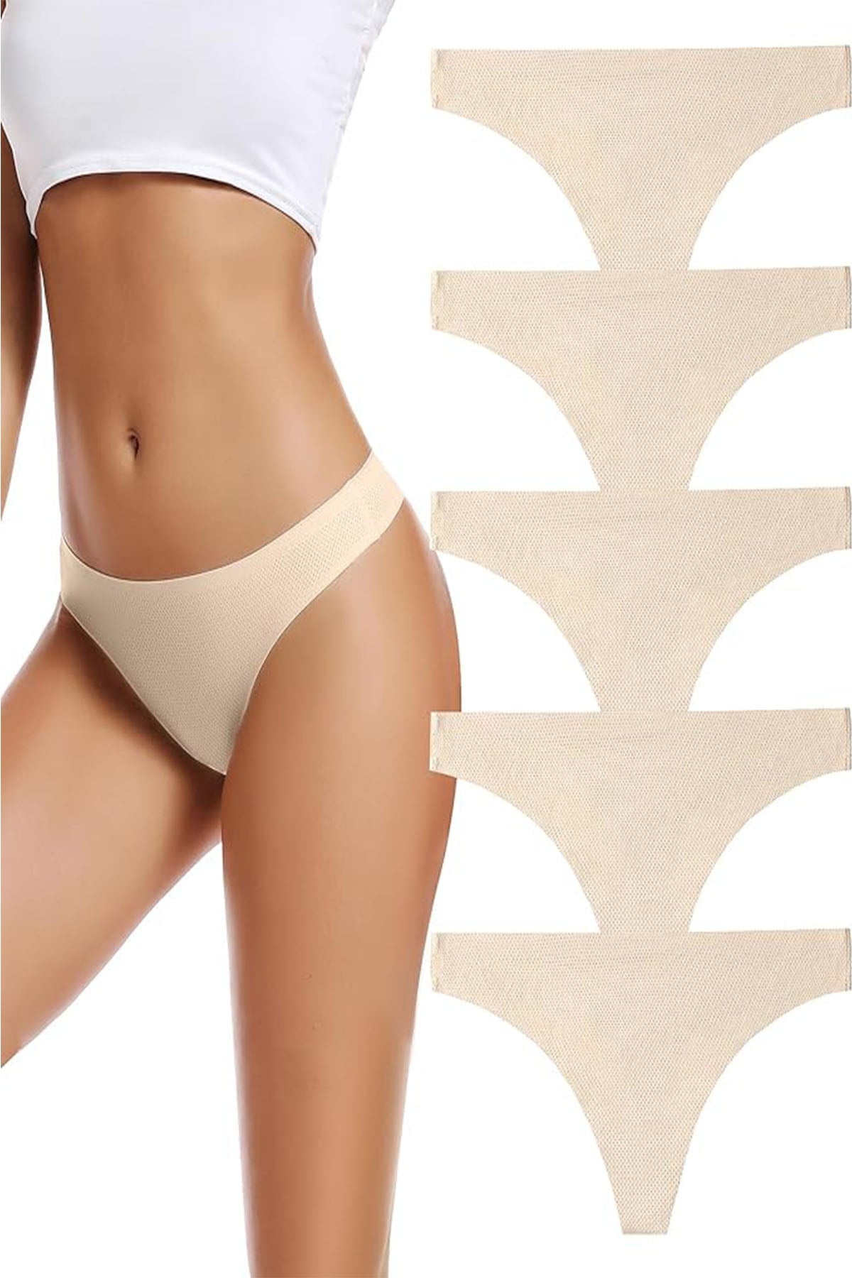 VOENXE Women's Seamless No-Show Thong Underwear