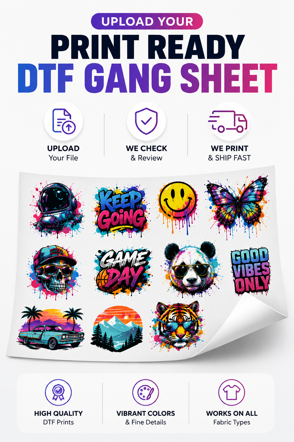 22” Custom DTF Gang Sheet, Upload a Print Ready File