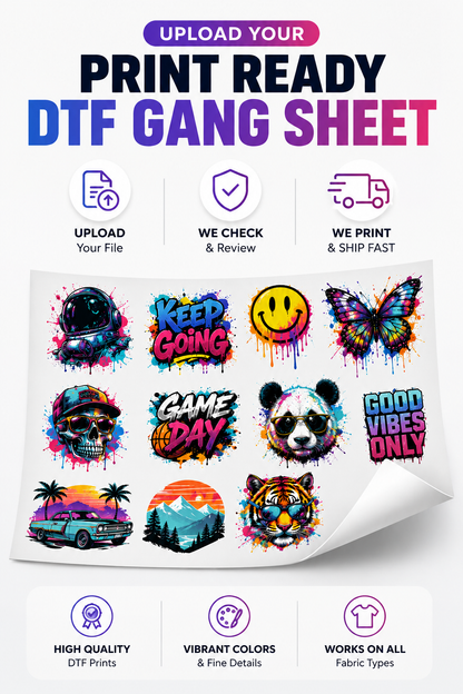 22” Custom DTF Gang Sheet, Upload a Print Ready File