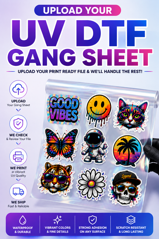 22” Custom UV DTF Gang Sheet, Upload a Print Ready File
