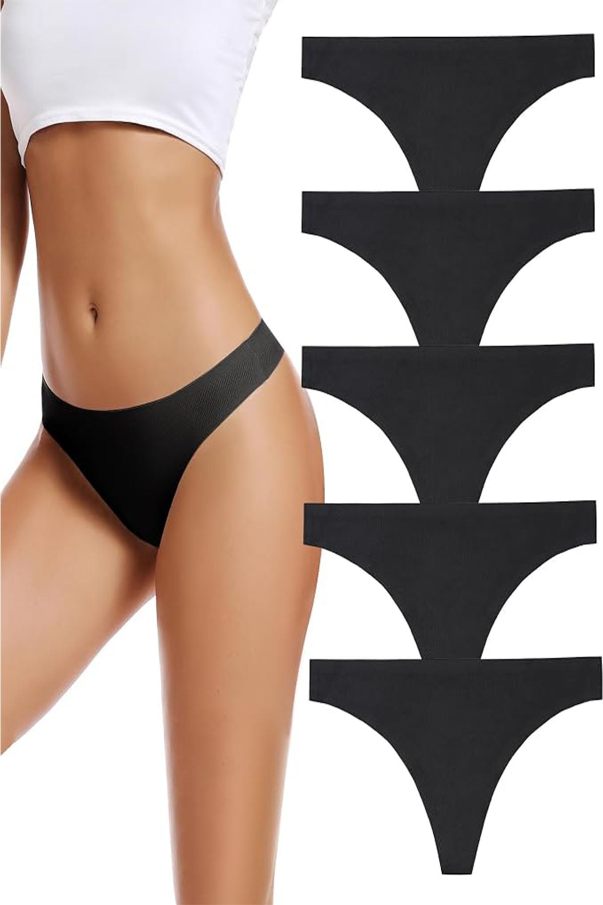 VOENXE Women's Seamless No-Show Thong Underwear